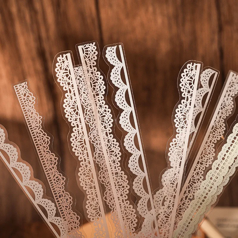 40 قطعة الباستيل الأزهار الدانتيل شرائط طويلة لاصقة تزيين ذاتية اللصق Vintage سجل القصاصات مجلة بطاقة صنع الزينة ملصق