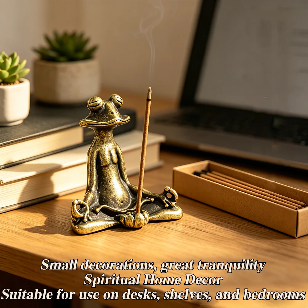 1pc Meditating Frog Incense Stick Holder, Vintage Brass Frog Yoga Statue Incense Burner, Zen Decor for Home Meditation Room