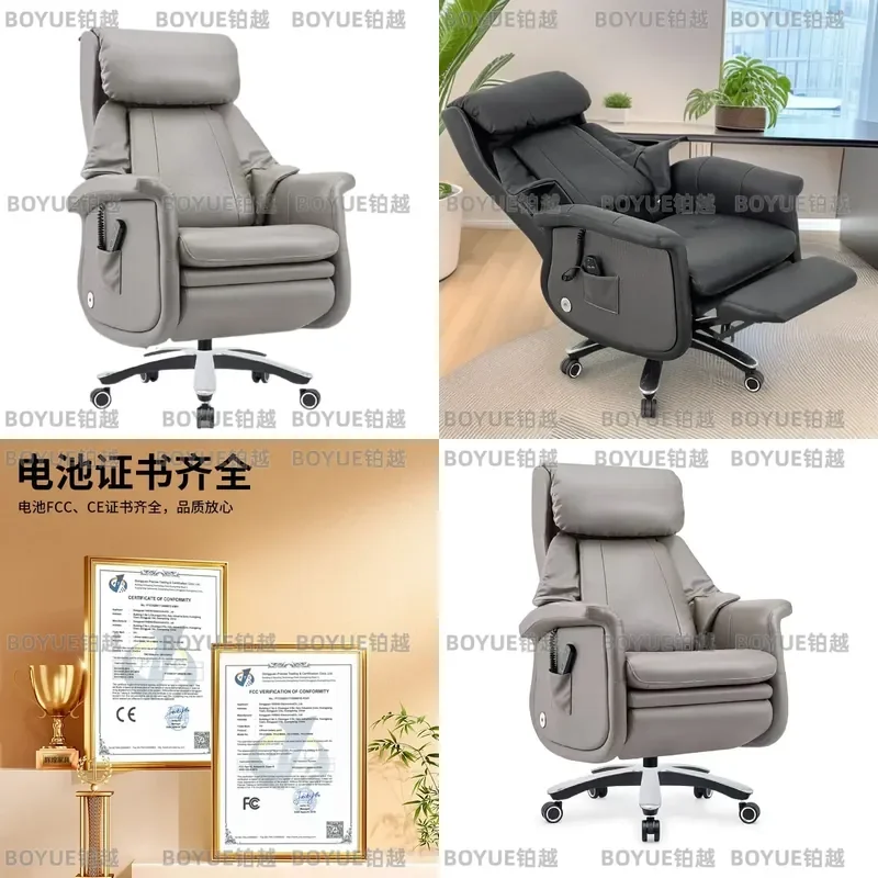 Custom Genuine Leather Electric Massage Office Chair Ergonomic Reclining Executive Seat Comfortable Boss Desk Furniture for
