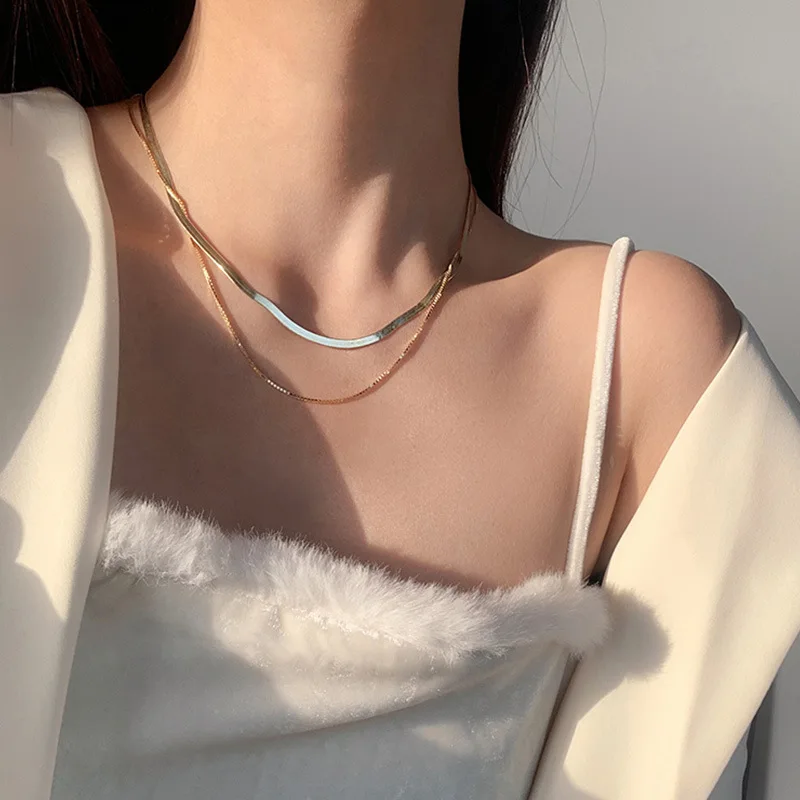 

SEREIN Fashion Unisex Snake Chain Women Necklace Choker Stainless Steel Herringbone Gold Color Chain Necklace For Women Jewelry