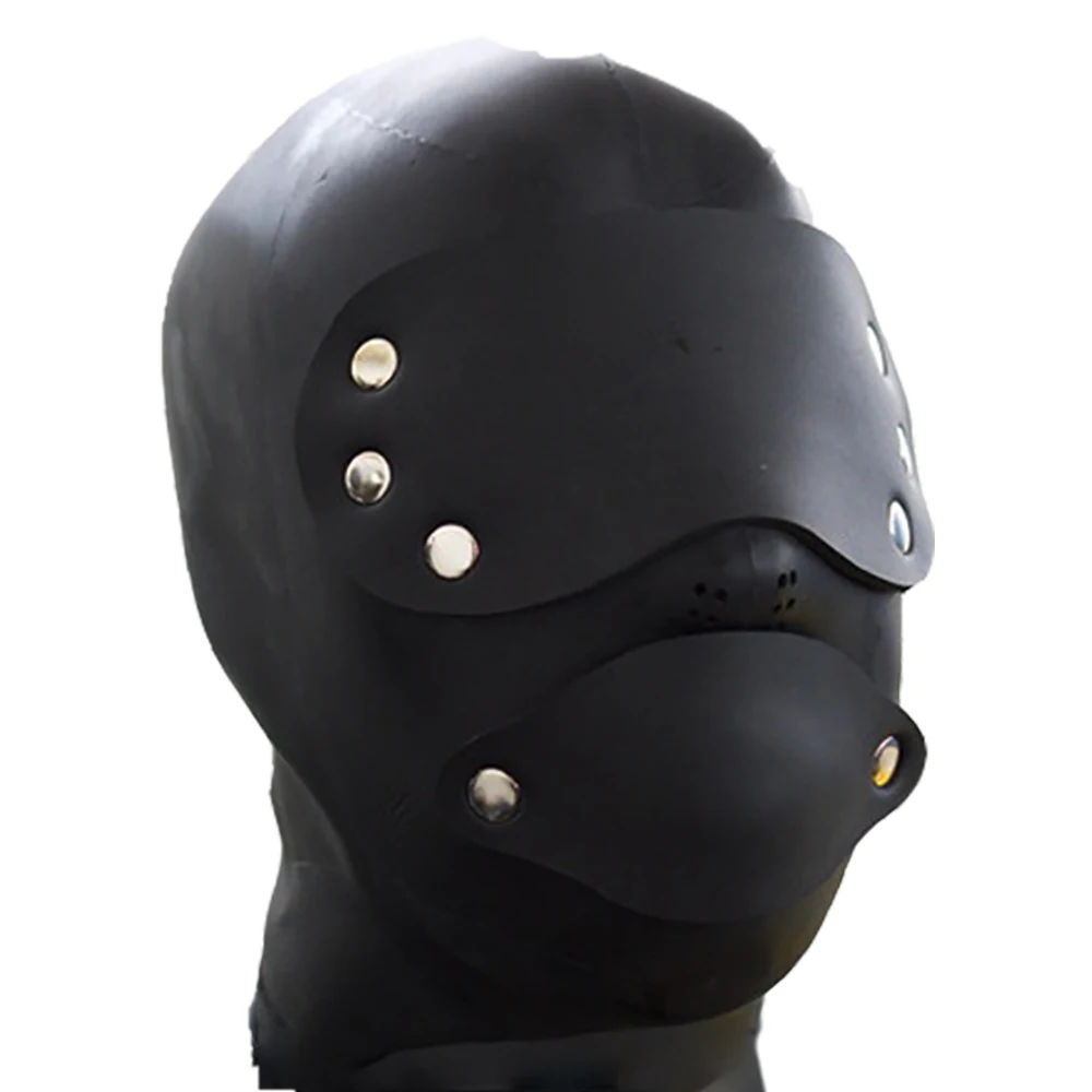 

(DM925) Неопреновая резина на всю голову толщиной 3 мм с тенью для век и маской-кляпом, суфиксирующий капюшон, рабская одежда