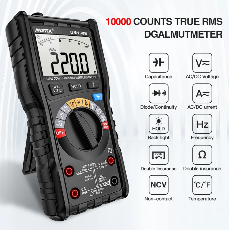 Multimeter DM100B High Accuracy 10000 Counts 1000V AC/ DC Voltage Digital Multimeter Temperature NCV True RMS Smart Multimetro