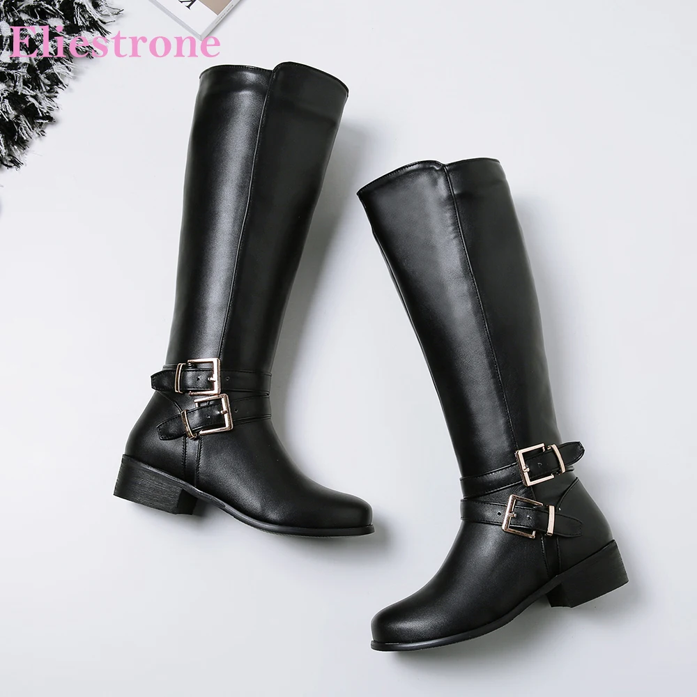 2026 Winter Elegant Women Knee High Riding Boots 3.5cm Med Block Heels Lady Daily Shoes Large Size 11 43 46 Non-slip