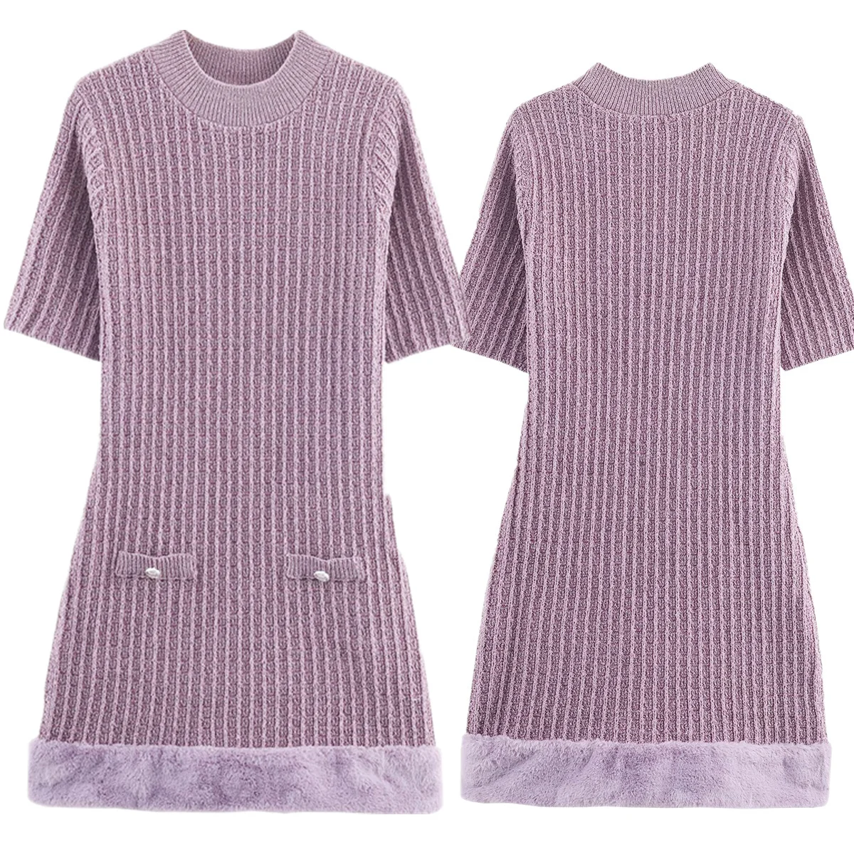 

Dave&Di 2026 French-Style Elegant Artificial Fur Patchwork Knitted Dress Minimalist Winter Mini Dress Party Dresses Woman Clothe