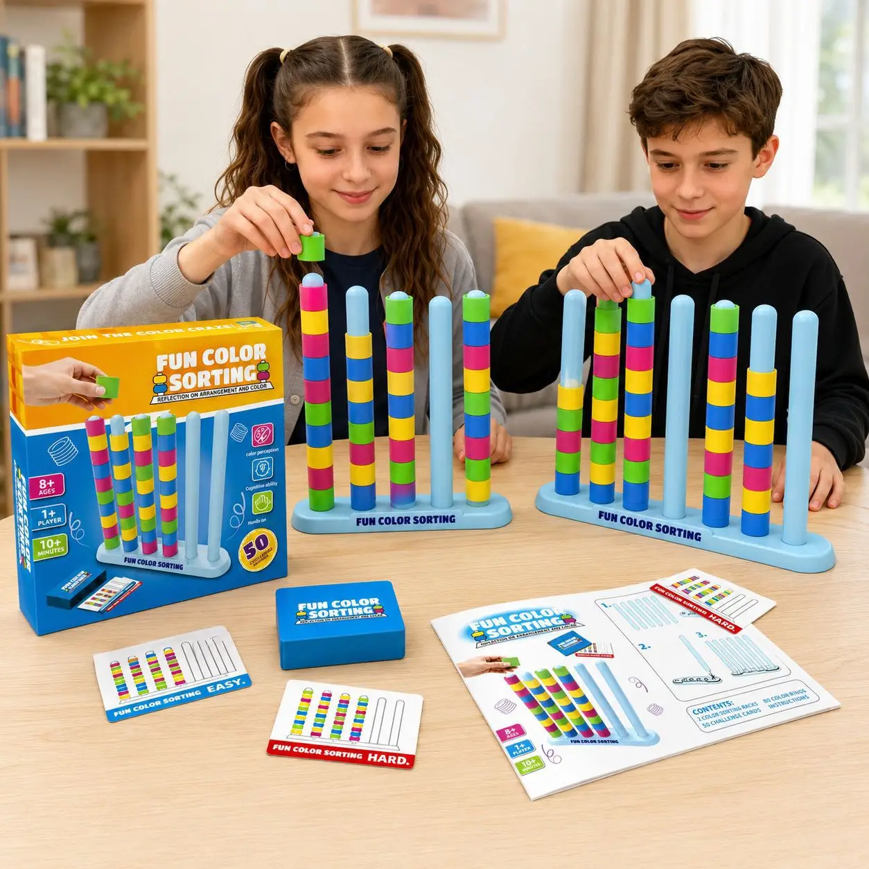 Color Sorting Game Puzzle Challenge Kids Family Stack Toy Educational Learning Matching Desktop Set For Preschool Children