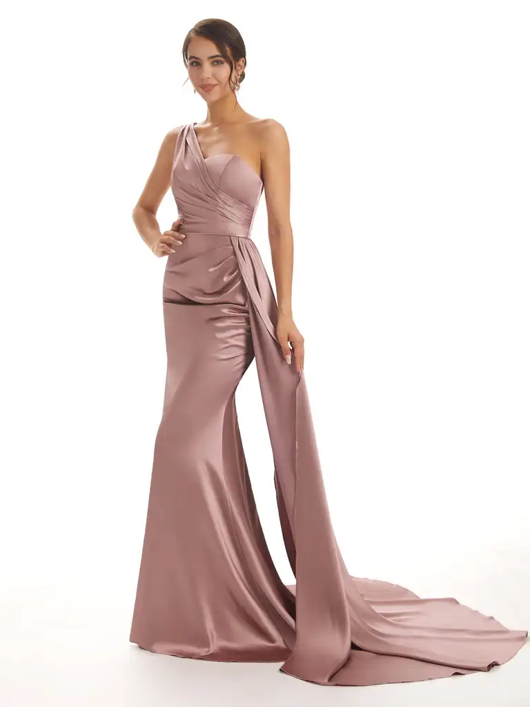 Shiyicey 2024 One shoulder Floor-Length Satin Formal Multiple colors Bridesmaid Prom Elegant Eveninig Wedding Party Dresses