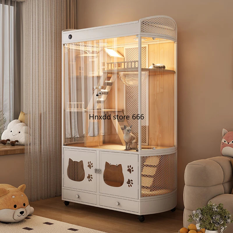 Large solid wood cage house household cabinet with its own cat litter box