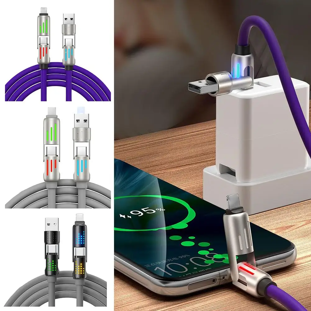 4-in-1 240w Superfast Charging Cables USB A Type-C Lightning Cable 240w 240W Power De Multi Fast Charging Cable With RGB Light