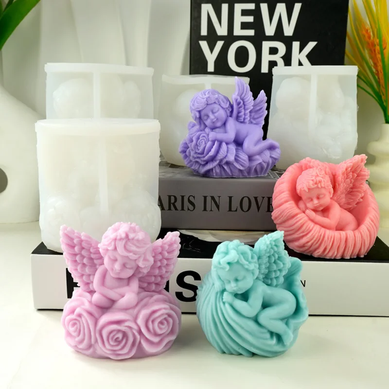 

2025 New Practical and Popular Aromatherapy Candle Mold Versatile DIY Handmade Soap Sleeping Angel Candle Mold Silicone