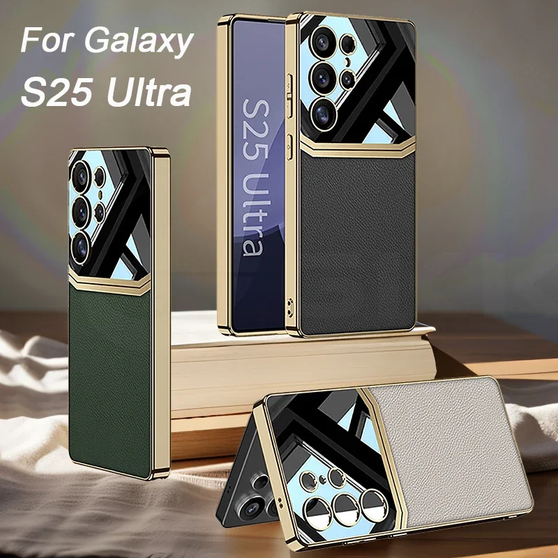 

RICKE Luxury Plating Leather Case For Samsung Galaxy S25 S24 S23 Ultra Camera Protective Shockproof Cover For S25Ultra Case