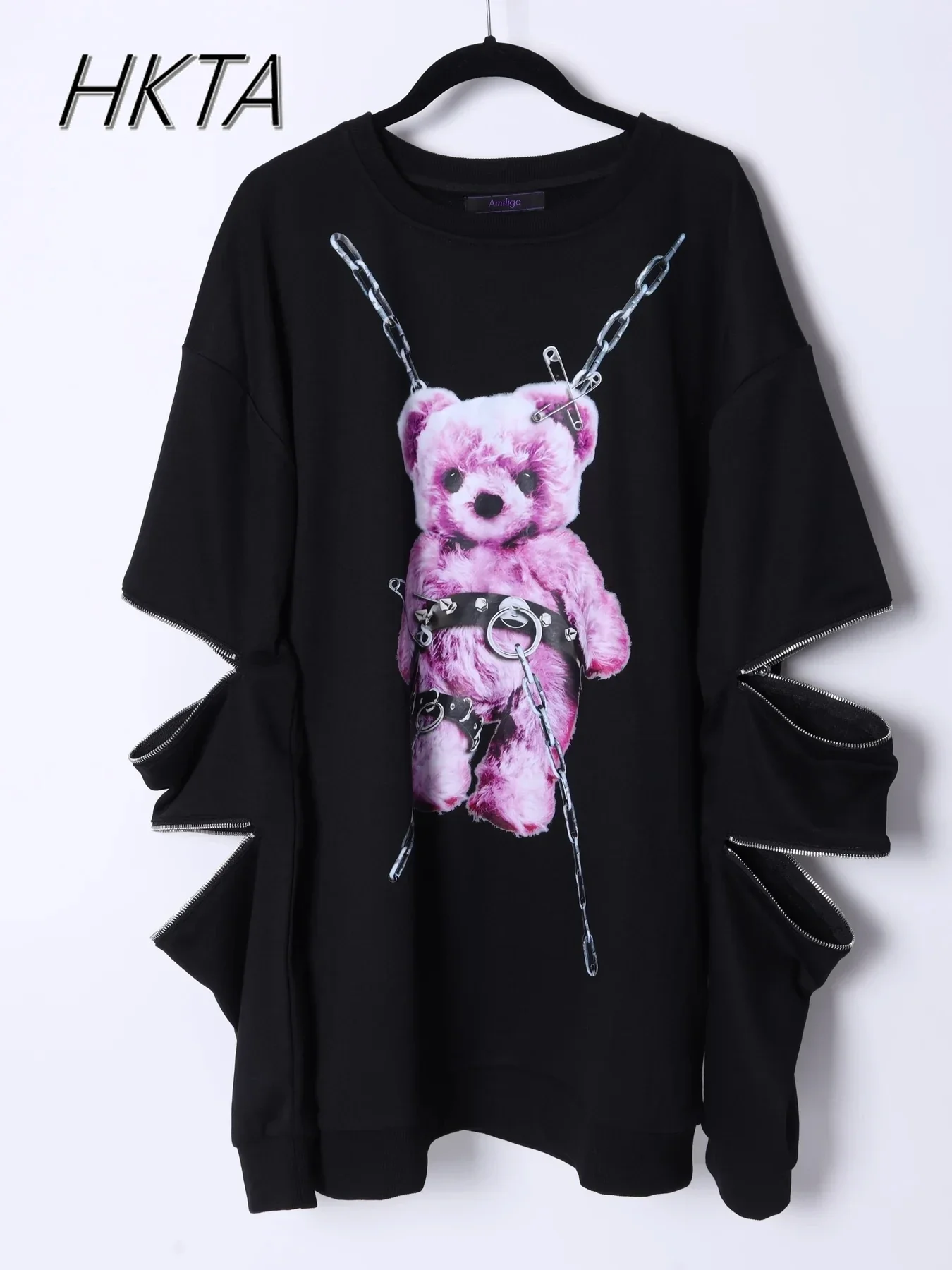 Mine Subculture Cartoon Bear Zipper Sweatshirt Jacket Women\'s Japanese Clothes 2024 Autumn New Oversized Hoodies Long Y2k Top