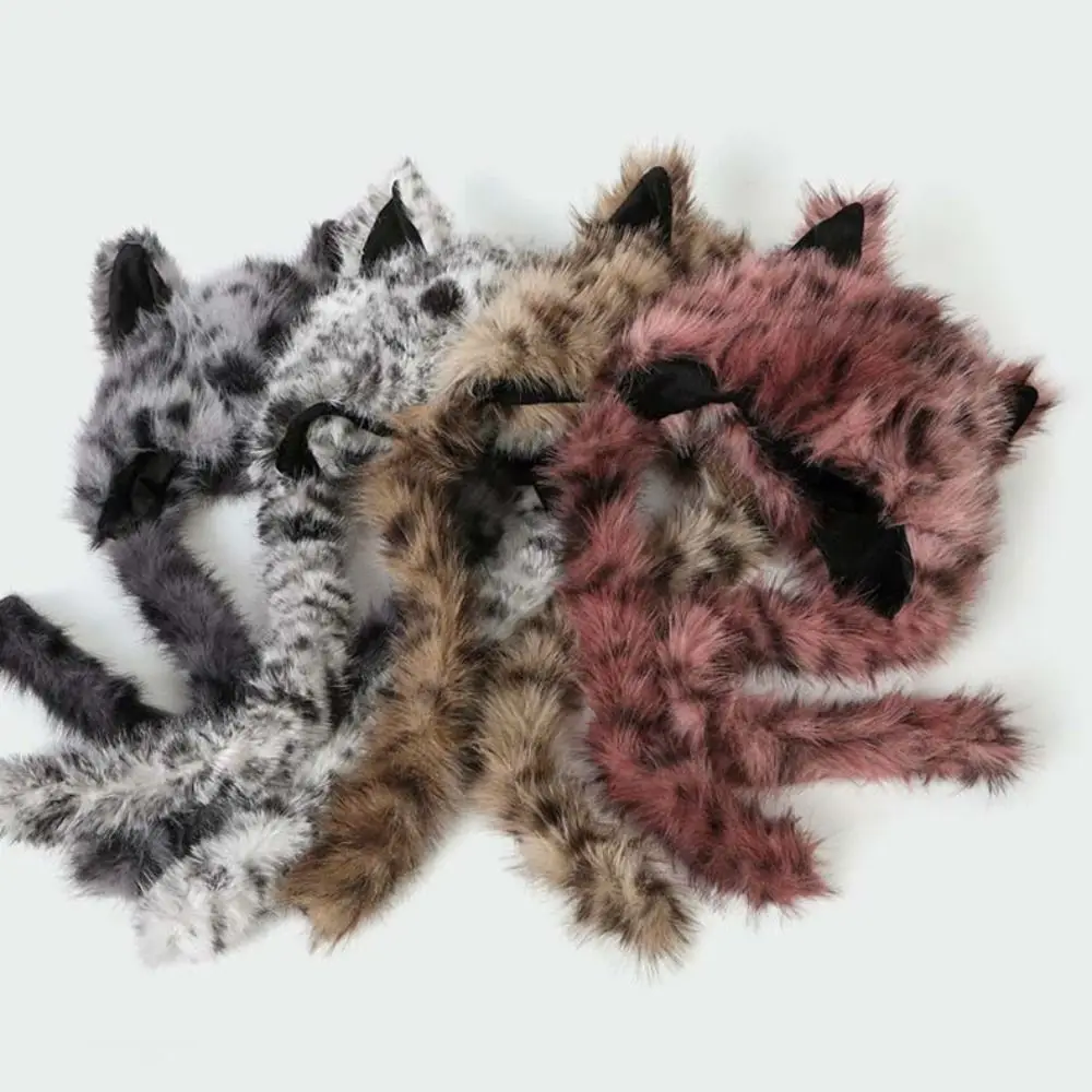 Cat Ears Headwear Long Braids Earflap Hat Animal Ears Thick Faux Fur Cap Cozy Lining Soft Texture Winter Fluffy Hat Daily Wear