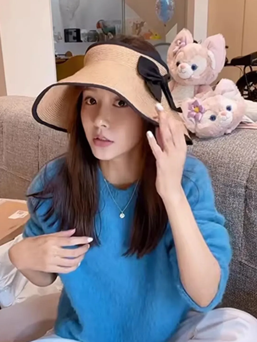 pbmarket-knot-sun-protection-straw-hat-foldable-wide-brim-empty-top-spring-summer-women's-fashion-accessory