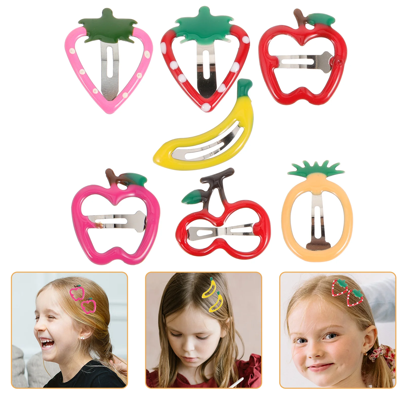 14 pçs adorável grampo de cabelo em forma de fruta grampo de cabelo bobby pin presilha de cabelo para crianças meninas (vermelho + rosa + banana + abacaxi amarelo +