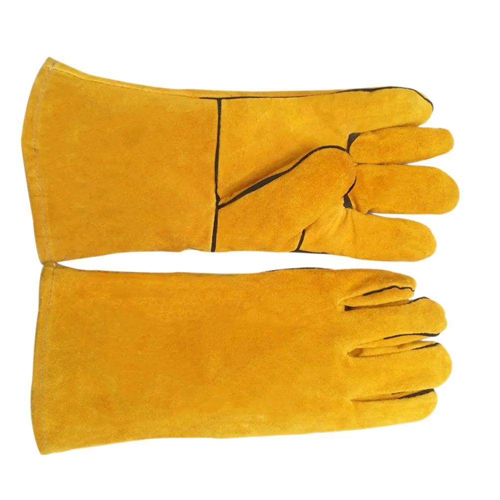 

Anti Bite Gloves Pet Keeping Protective Training Parrot Hand Protection Yellow Color Size Two Layer Cowhide Durable Practical