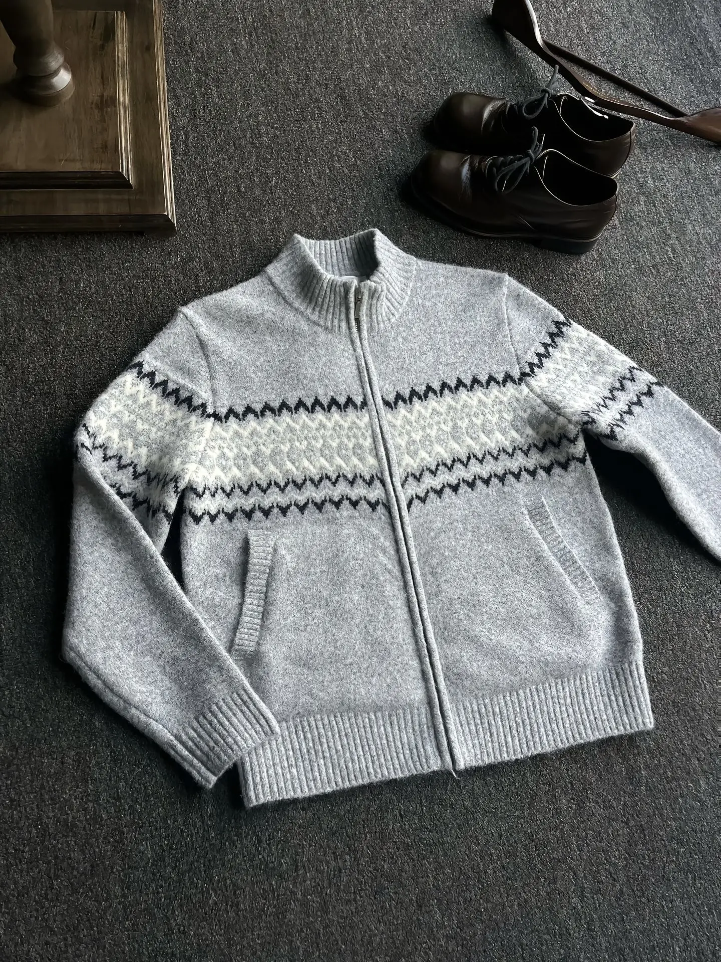 

Men's Zipper Knitted Sweater Cardigan Casual Sle Long Sve Geometric Patterned Outerwear Comfortable Fit Autumn Wear