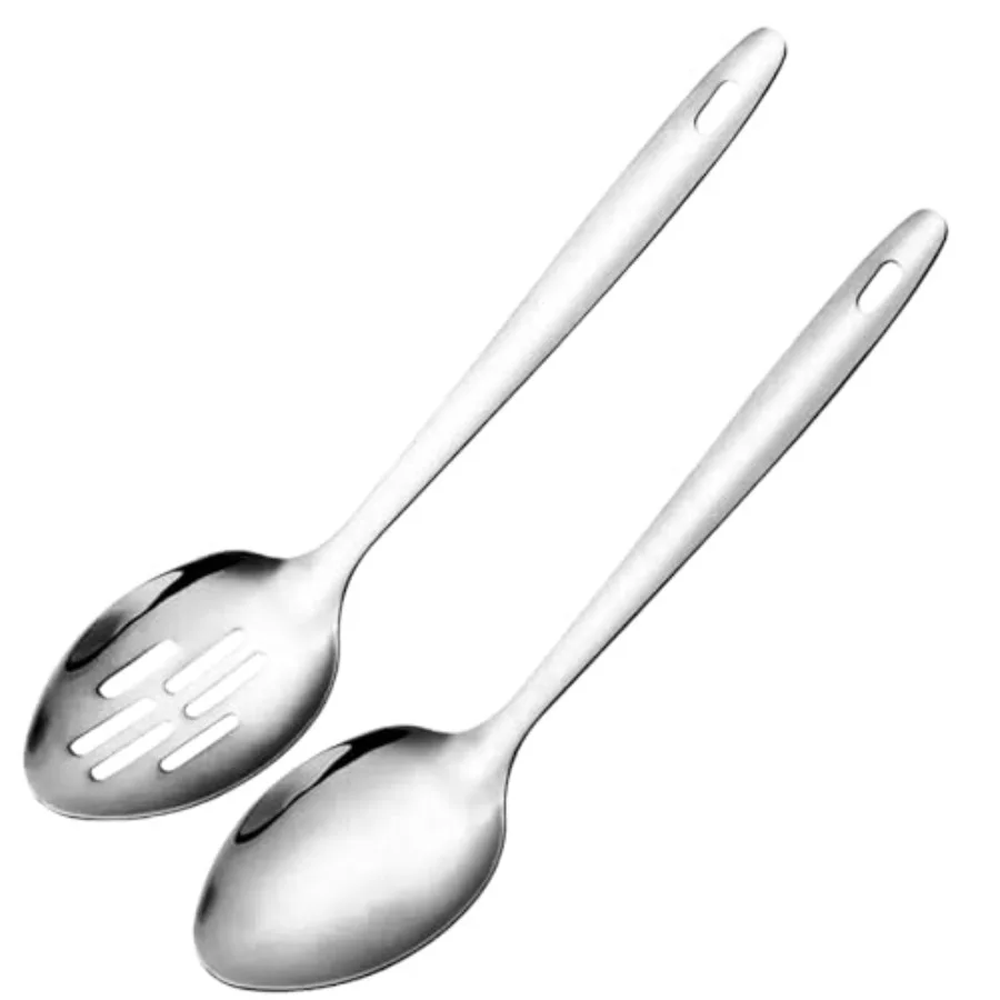 

Large Cng Spoon Set 12.5-ih Stainless Steel Solid and Slotted Spoons Heavy Duty Metal Spoon for Mixing Serving Stiring Kitchen