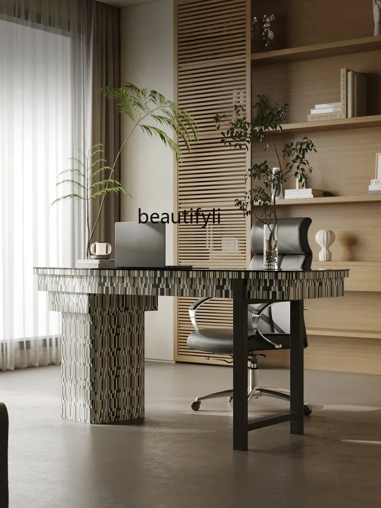 Biurko Minimalistyczne Włoskie Szkło Hartowane Biurowe Stół Biurko z Litego Drewna Biurko Komputerowe do Nauki