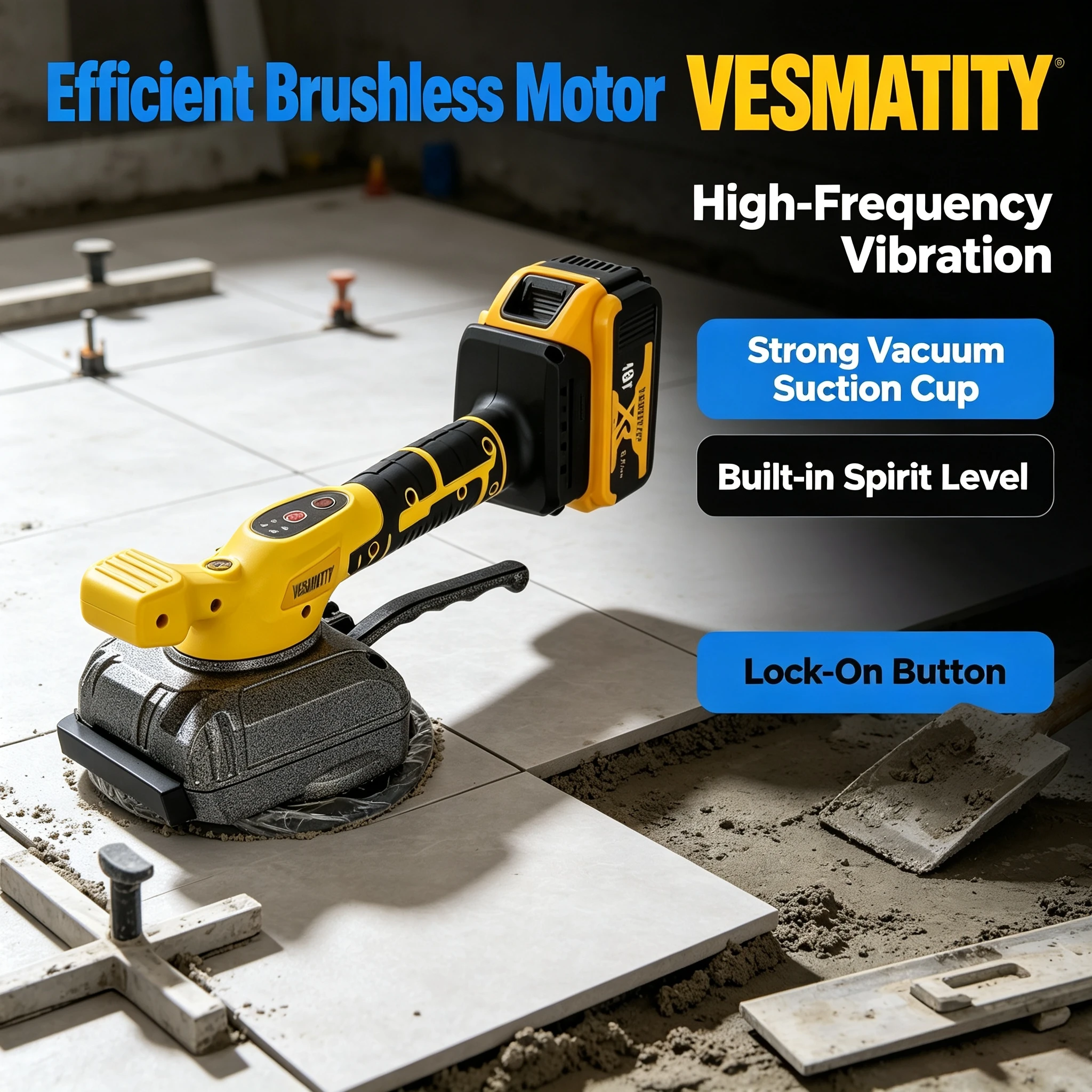 Vesmatity Wall Floor Tile Tiling Machine 18V High Loading Tile Laying Vibrating Tool 8 Adjustable Battery Pro Max