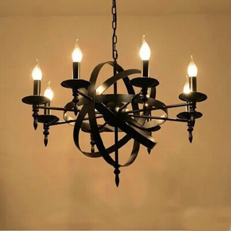 Loft American Iron Chandelier Nordic Lamps Retro Industrial Wind Globe Living Room Dining Room Kitchen Chandelier CandleLighting