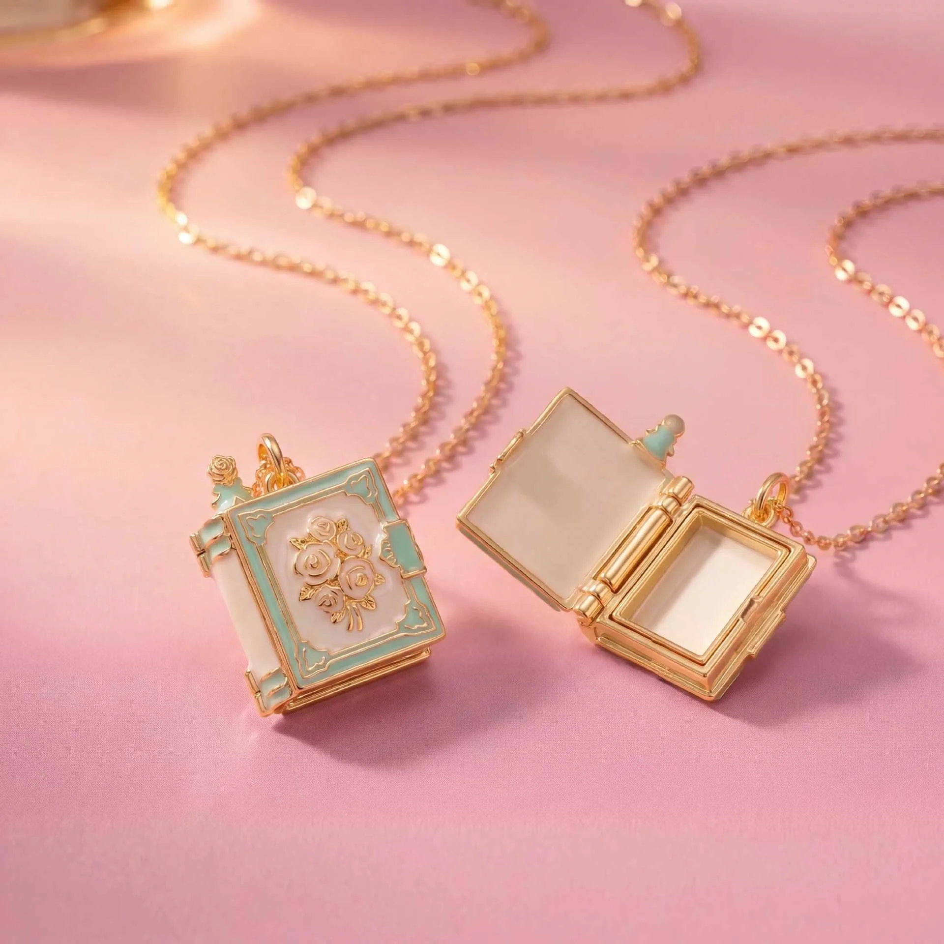 New Fashion Book Opening Pendant Necklace Fashion Princess Fairy Tale Pendant Necklace Enamel Elf Necklace Jewelry Accessory view 2