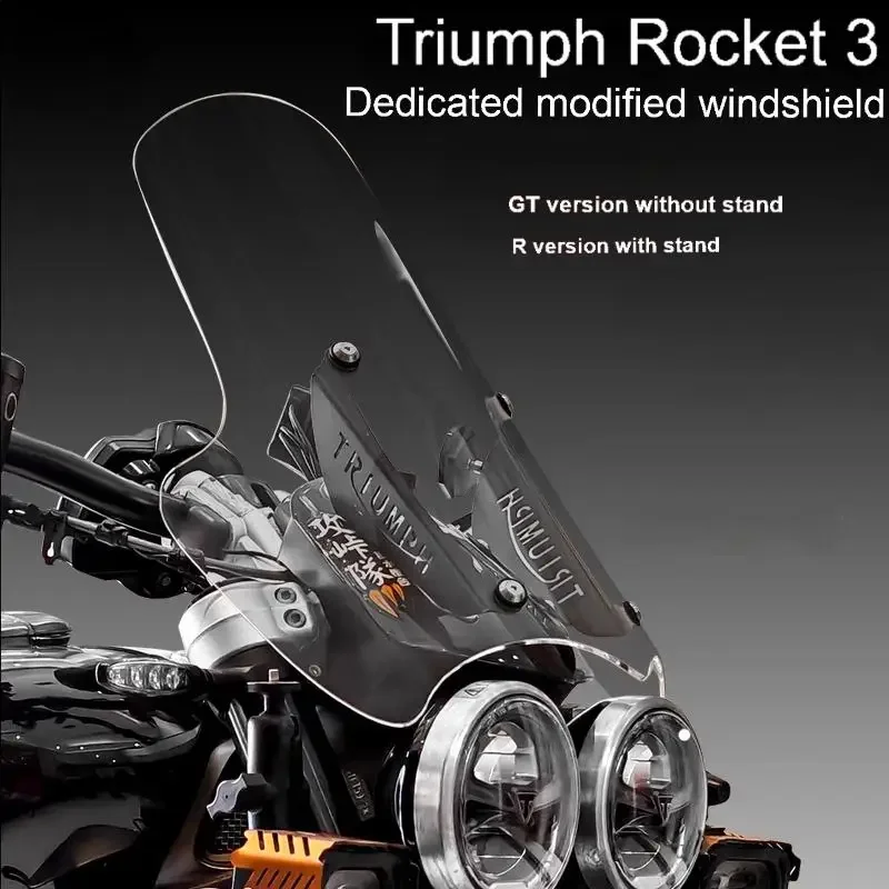 Szyba motocyklowa Triumph Rocket3, wersja R, zmodyfikowana, niestandardowa szyba, wersja GT, akcesoria podwyższające i poszerzające.