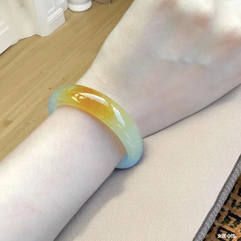 Honey Yellow   Mountain Half Water    Ice-Waxy Bracelet  Natural Jadeite from Old Mi