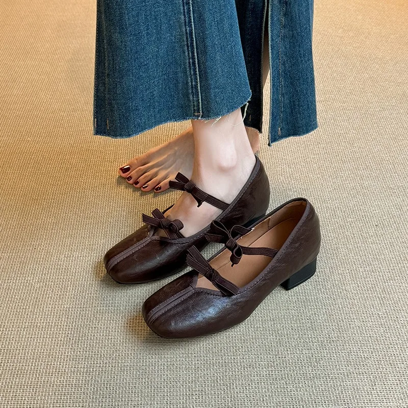 

Женские туфли Мэри Джейн из изысканной мягкой кожи на высоком каблуке, французские аристократические повседневные туфли, дизайнерская обувь, Zapatos Mujer