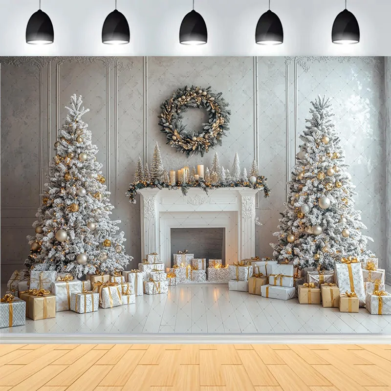 Winter Christmas Wonderland Festive Windows Photography Background Snowflakes Tree Birthday Party Photo Studio Backdrops EW-38