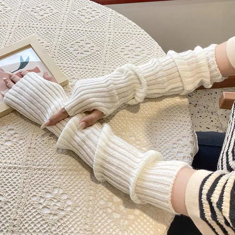 Fashion Winter Arm Sleeves Fingerless Gloves For Women Knitted Arm Warmers Long Half-finger Glove Punk Gothic Fingerless Mitten