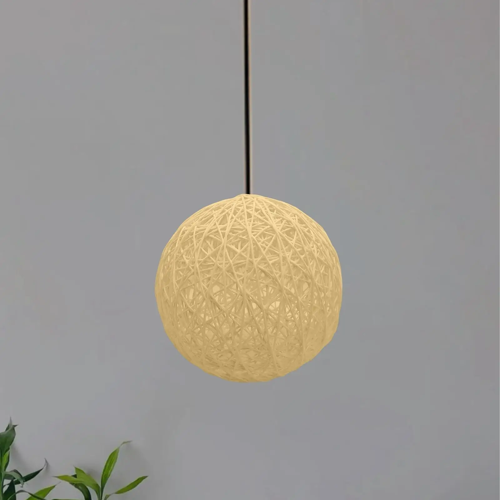 Woven Pendant Light Shade Lamp Cage Rattan Ball Lampshade for Farmer House White