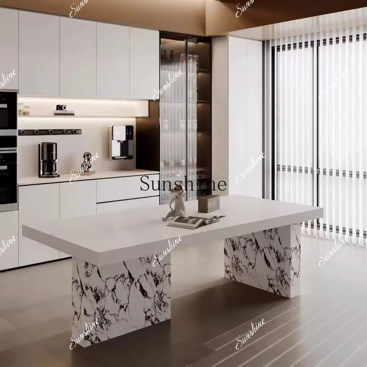 

Black Italian minimalist rock slab dining table, light luxury, simple rectangular household, high-endP