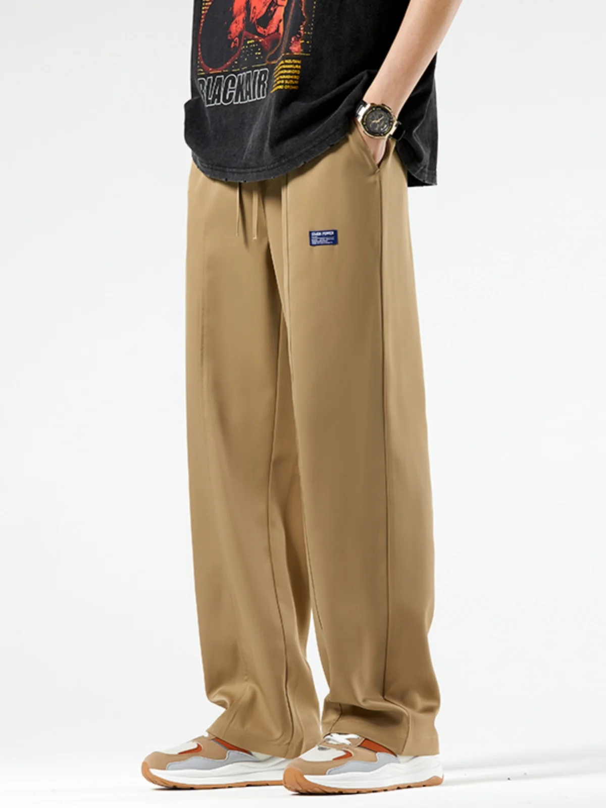 

Ice Silk Drapey Men's Summer Thin Wide Leg Pants Loose Straight Cut Casual Long Trousers Versatile Pure Color Faionable