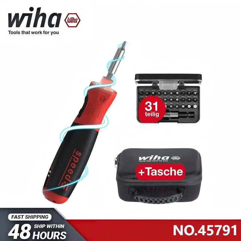 Wiha 45791 SpeedE PocketDrive - 31Pcs Electric Screwdriver Set, 1.0/5.0 Nm Torque Modes, Convenient Type-C Charging