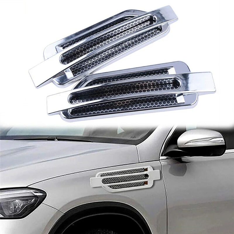 

2PCS Styling Mouldings Car Side Air Flow Vent Silver Fenders Decorative Sticker Grilles Chrome Like Universal