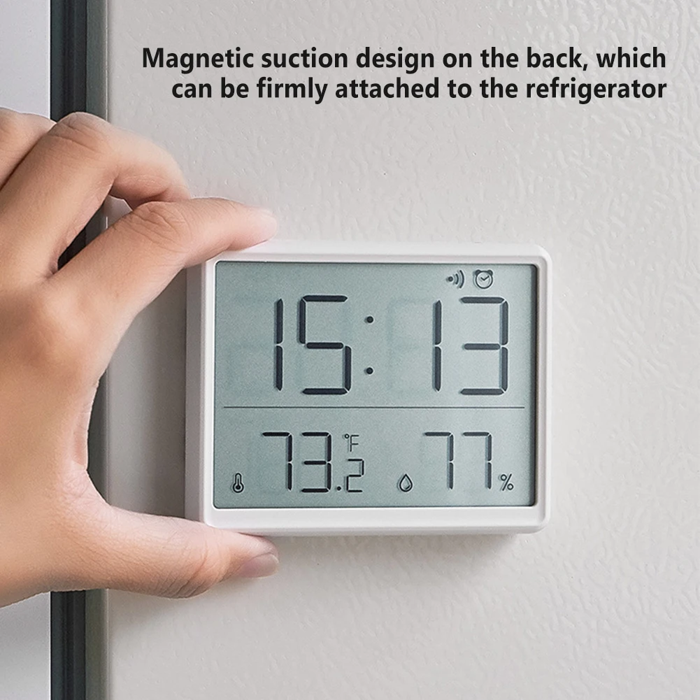 Magnetyczny zegar cyfrowy budzik LCD duży ekran temperatury daty wyświetlacz wilgotności wielofunkcyjny ściana lodówki biurkowy