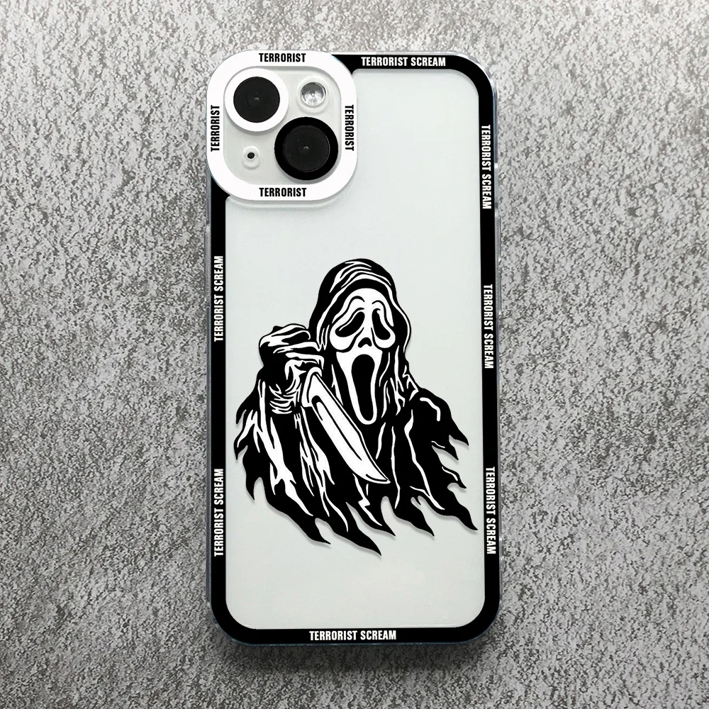Scary Screaming Art Angel Eyes Phone Case For iPhone 15 14 13 12 11 Mini Pro Max XS X XR SE 7 8 Plus Transparent Cover