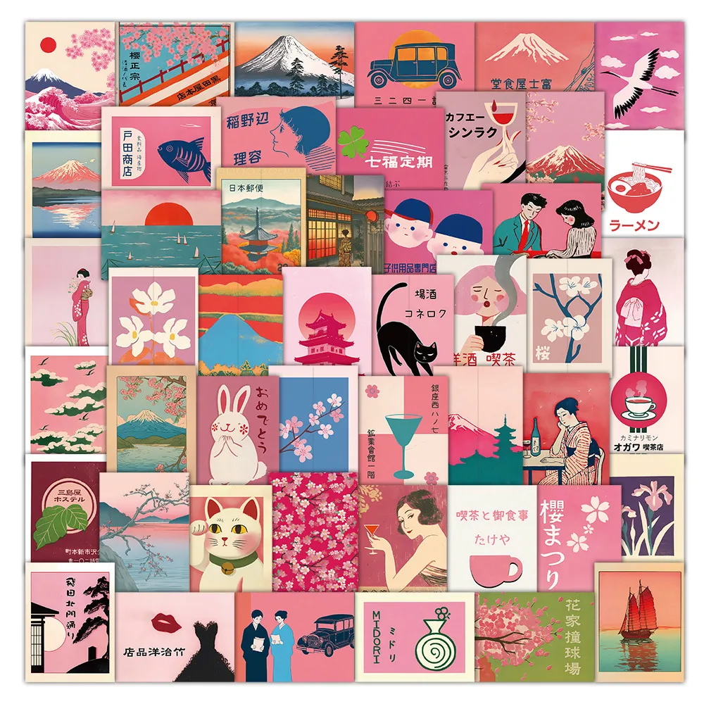 

50 Sheets Vintage Pink Japanese Style Aesthetic Sticker Set for Journal Luggage Phone Case Decoration LanLanStickersWorld Store