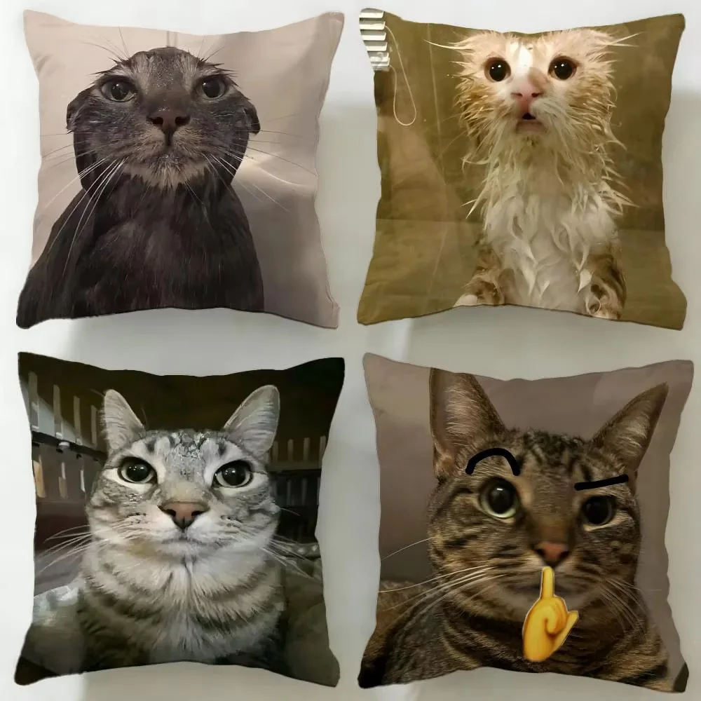 Double Sided Funny Cat Meme Throw Pillow Cover, Soft Short Plush Polyester Cushion for Sofa Bedroom Home Decor Gift