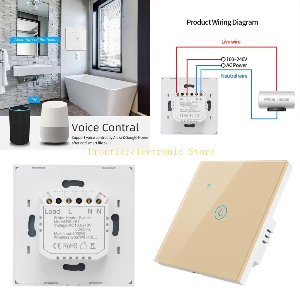

G8DB Wifi Boiler for Smart Switch Water Heater Switch Voice Remote Control for Touch Panel Timer Outdoor Works with Alexa Goo
