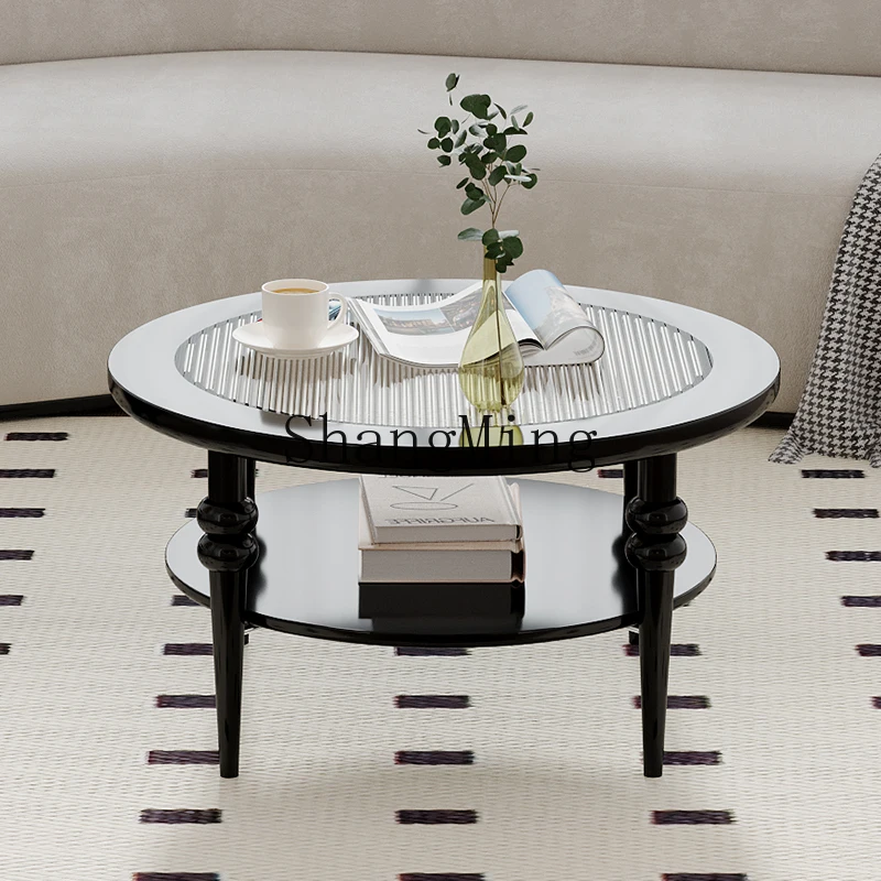 

LXY retro round coffee table premium solid wood oval small apartment modern simple tea table