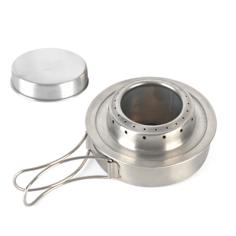 Camping Stove Outdoor Hiking Picnic Ultralight Cooking Stove with Lid and handle Alcohol Stove Mini Burner Adaptor