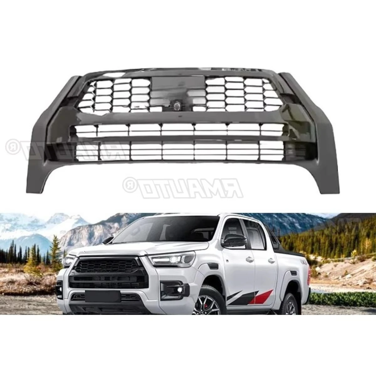 

Car Bumper Grill Racing Grills Decorative Strips Front Bumper Grill For Toyota Hilux ROCCO 2021-2025 Body Kit Exterior Part