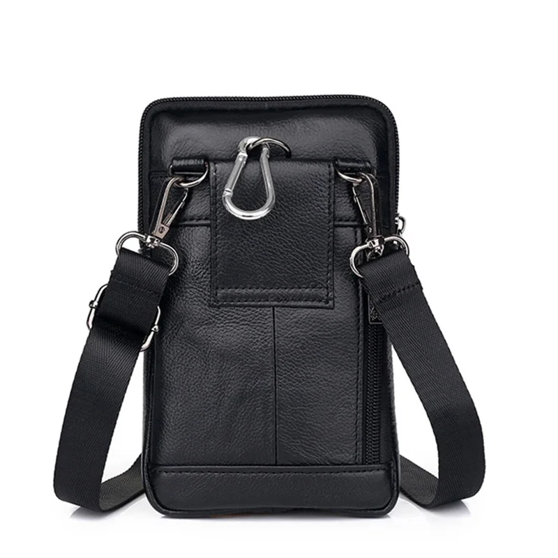 Genuine Leather Men Mini Messenger Shoulder Bag Cell Mobile Phone Case Male Real Cowhide Cross Body Hook Belt Fanny Waist Pack