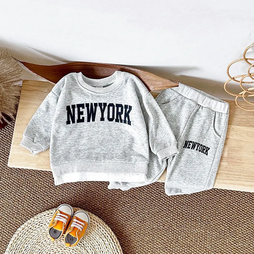 2Pcs Newborn Baby Autumn Infant Outfit New Baby Boys Girls Clothes Pullovers Top+Pants Cotton Plush Letter Casual Wear Baby 0-3Y