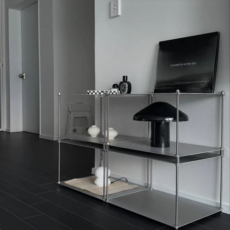 

Brushed stainless steel industrial style modular shelves stacked living room trolley side table household furniture panel metal
