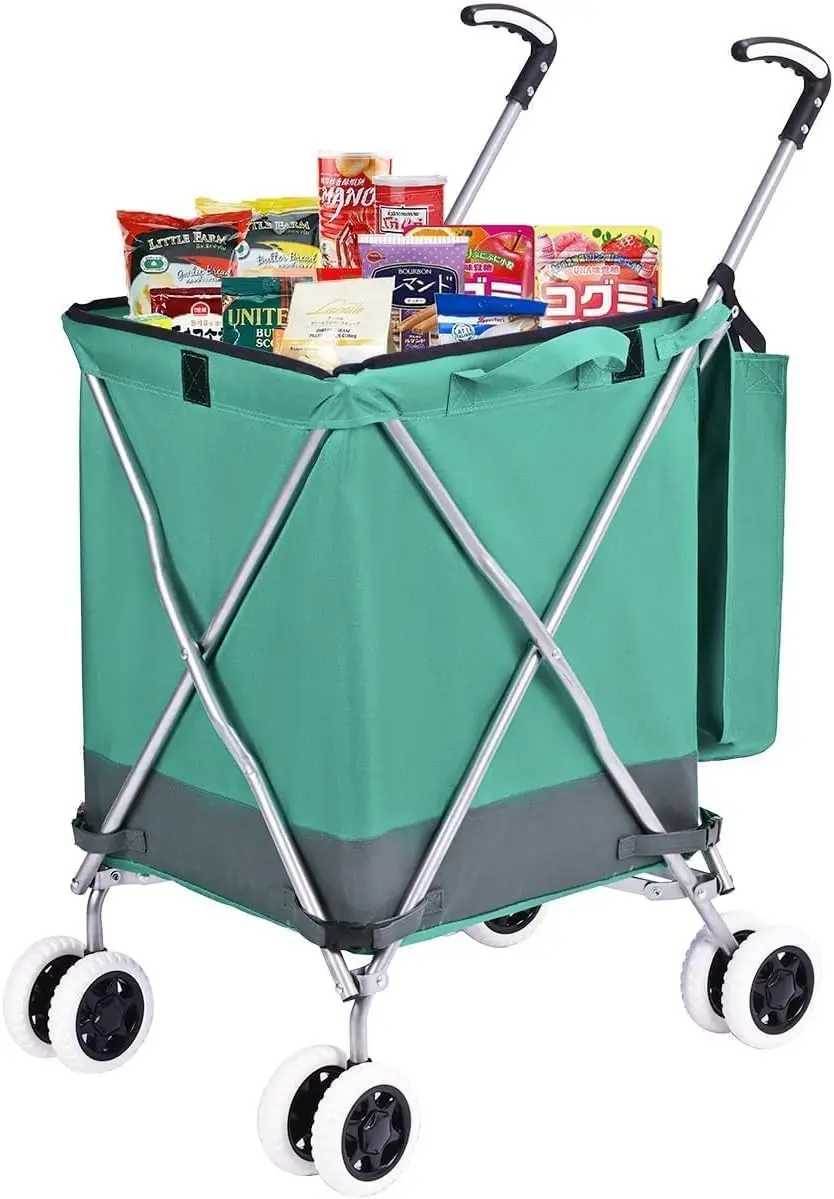 

Folding Grocery Cart with 360° Swivel Wheels, Waterproof Oxford Bag, Heavy Duty & Lightweight, Holds 120 lbs