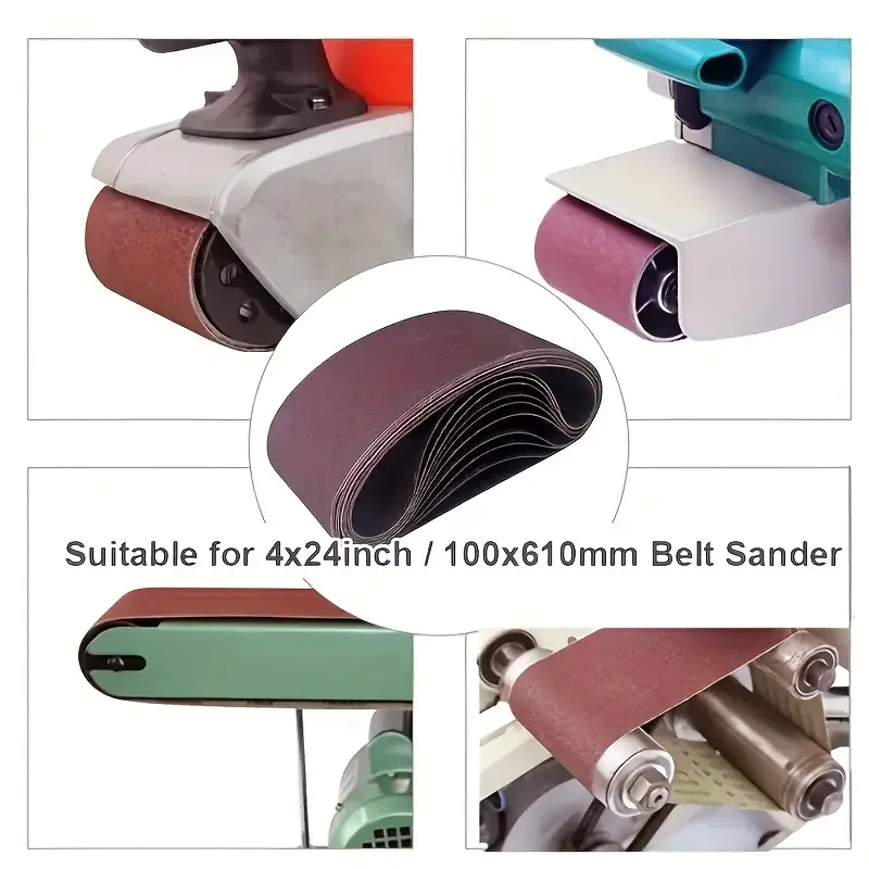 10 шлифовальных полосок: 610x100 мм, 4x24 дюйма, размер зерна 80/120/150/240/400, подходит для дерева, металла и полировки.