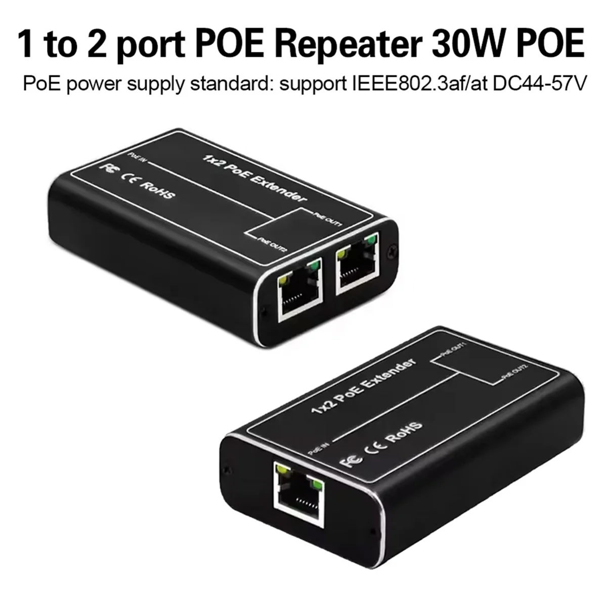 2 Port POE Extender, IEEE 802.3af/At PoE+ Standard, 10/100Mbps, POE Repeater 100 Meters(328 Ft), Extender PoE Input: 30W