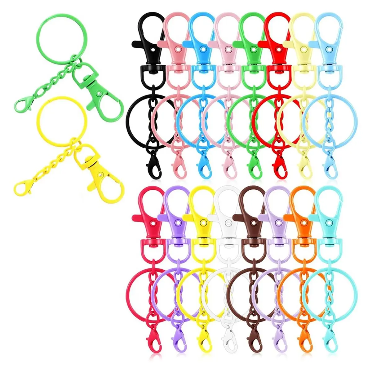 M10K 64-Piece Colorful Swivel Snap Hook Keychain Kit with Lobster Claw Clasps in Random Colors